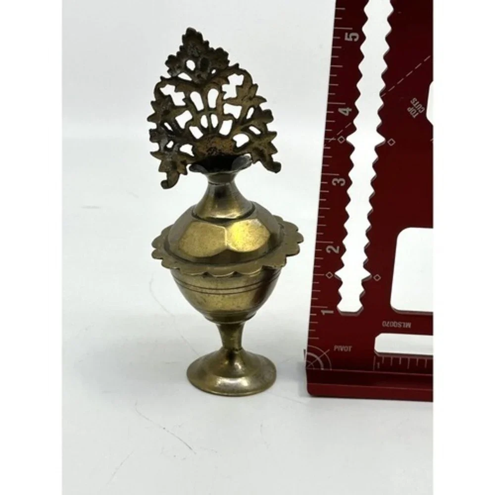 Unbranded Kohl‎ Pot Surmadani Vintage Gold Good Brass Ornate Filigree Wand